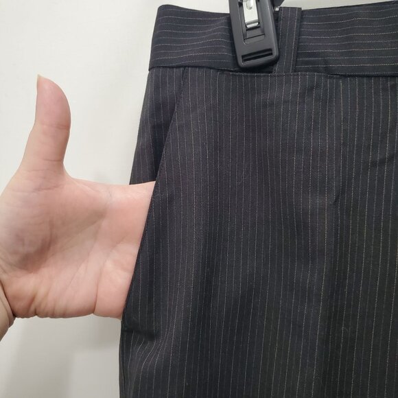 DKNY Womens Y2K Black Tan Pinstripe Wool Blend Flat Front Dress Pants Trousers 6 - Picture 4 of 7